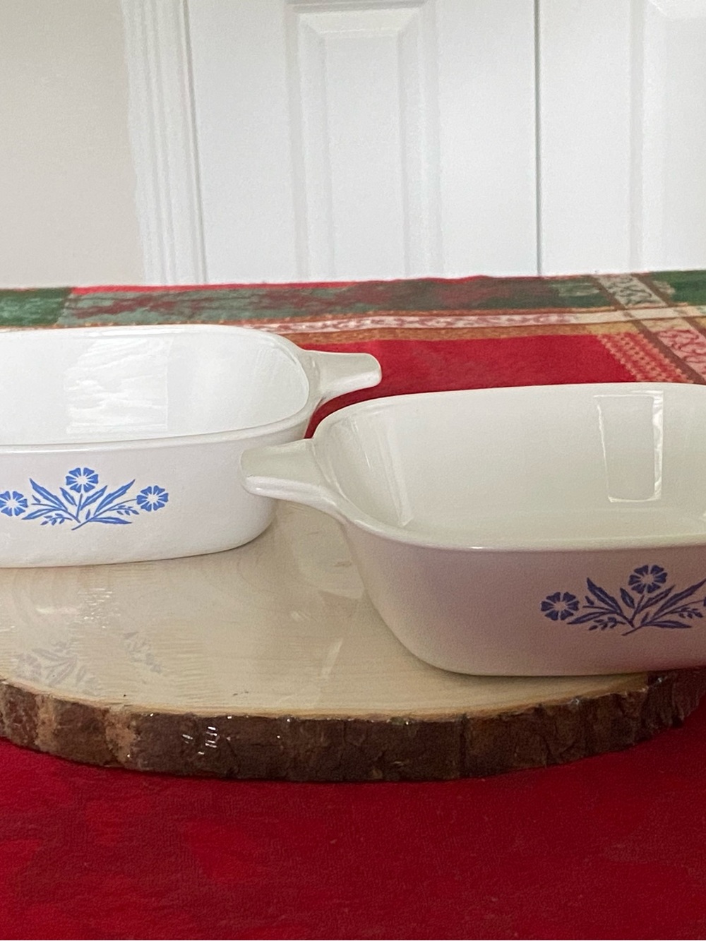 Set of 2 Corning Ware White Casserole Dishes with Blue Cornflower Pattern P-41-B